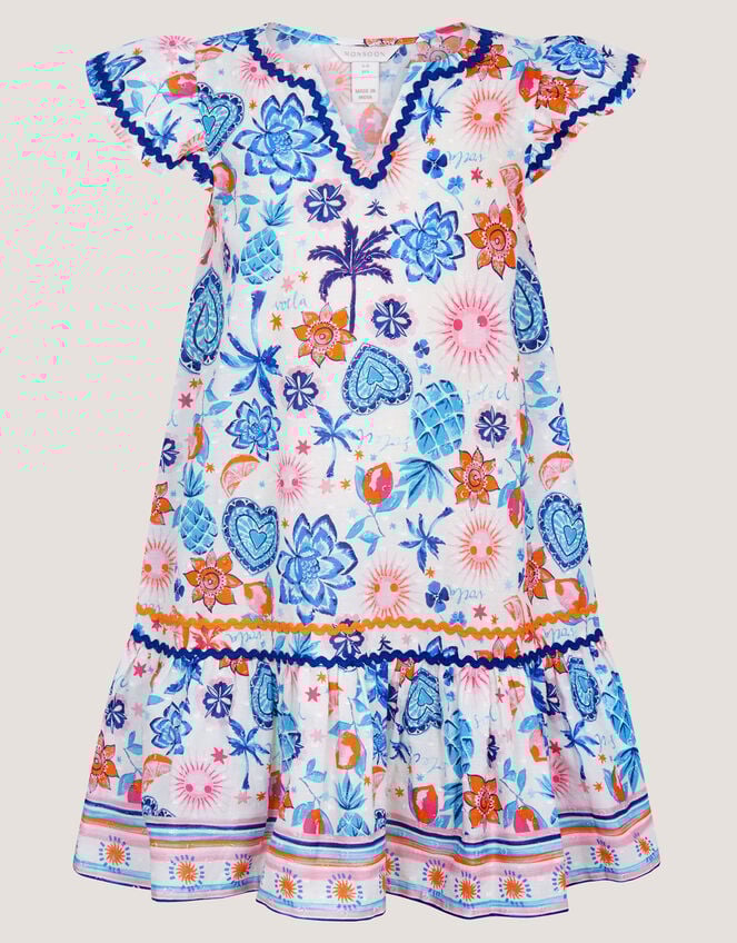 Summer Print Cotton Dress, Cream (CREAM), large