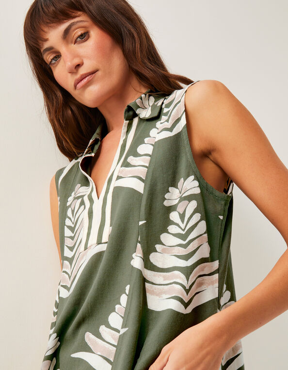 Pamela Sleeveless Leaf Print Top, Green (GREEN), large