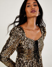 Georgina Sequin Maxi Dress with Recycled Polyester, Gold (GOLD), large