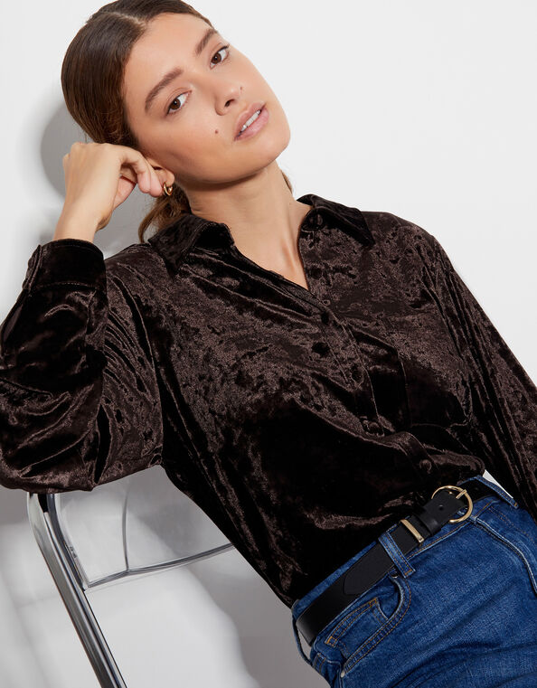 Vida Velvet Shirt, Brown (CHOCOLATE), large