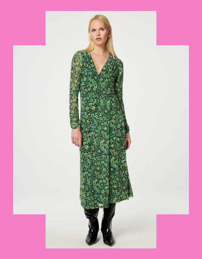 Fabienne Chapot Floral Wrap Midi Dress, Green (GREEN), large