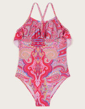 Paisley Frill Swimsuit, Orange (ORANGE), large