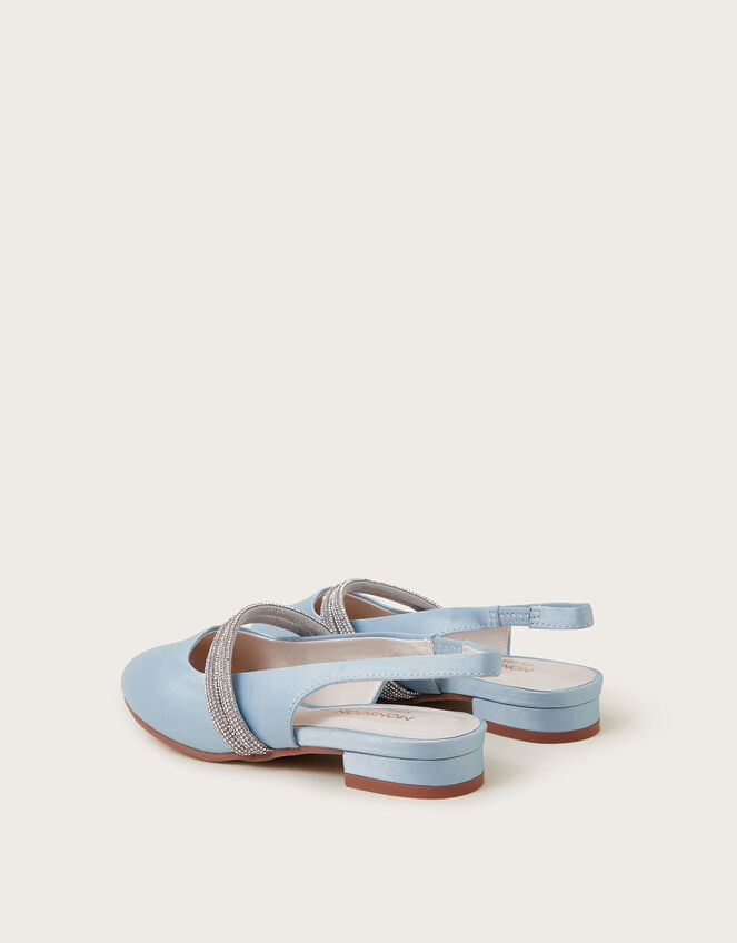 Diamante Strap Satin Slingback Flats, Blue (BLUE), large