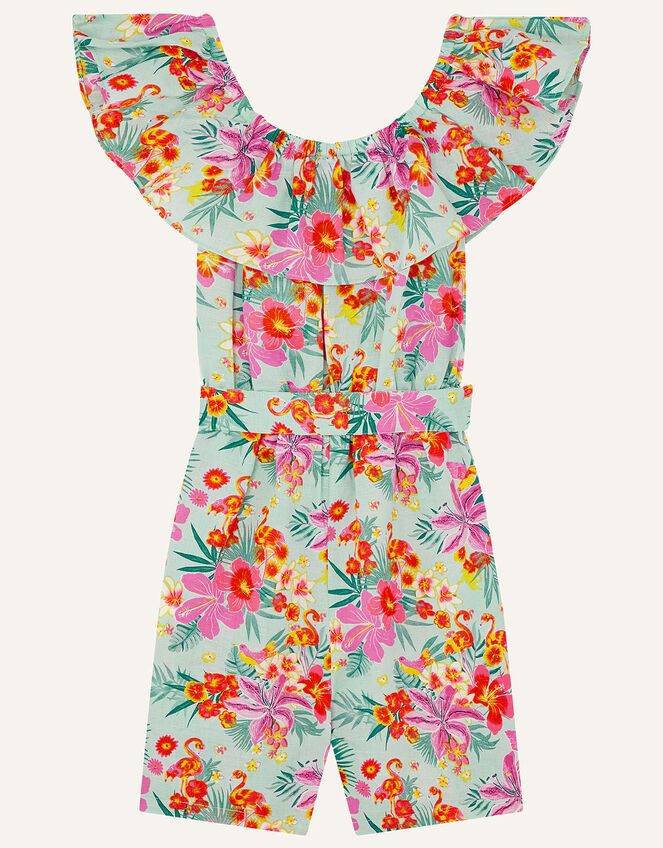 Tropical Flamingo Playsuit in Linen Blend, Blue (AQUA), large