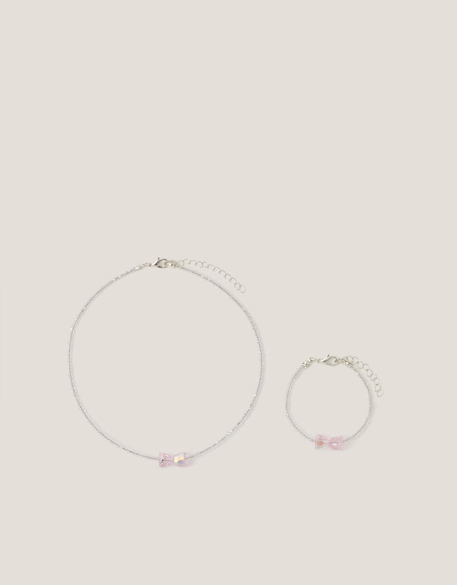 Belle Bow Beaded Necklace & Bracelet Set, , large