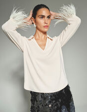 Greta Feather Sleeve Blouse, Ivory (IVORY), large