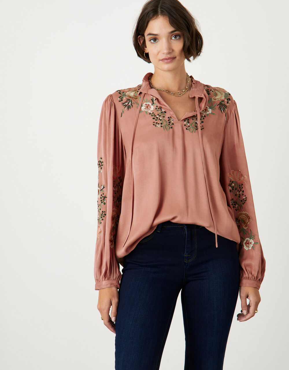 Embroidered Oriental Floral Long Back Top Orange | Tops & T-shirts ...