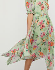 Hermione Floral Hanky Hem Tea Dress, Green (GREEN), large