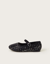 Twinkle Tweed Strap Ballet Flats, Black (BLACK), large
