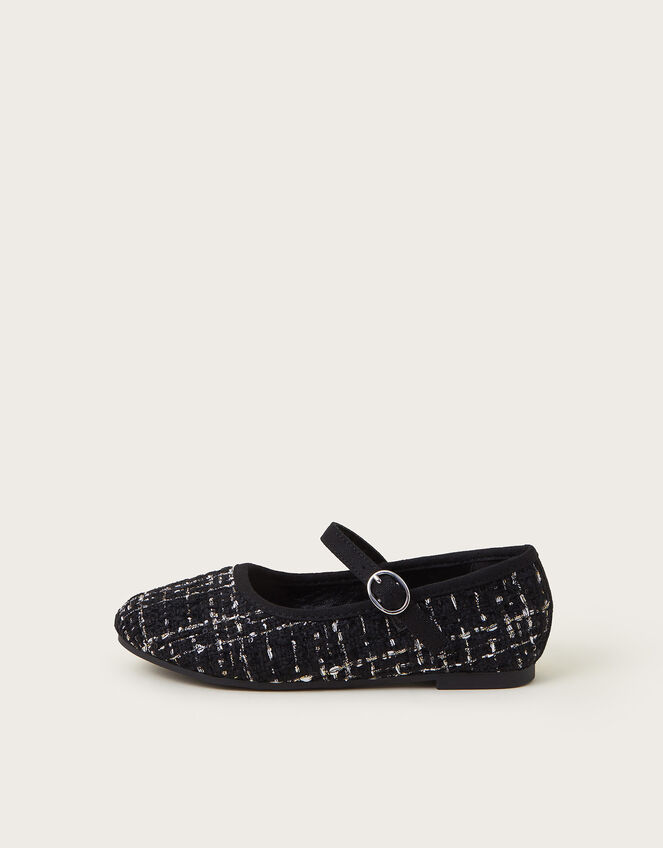 Twinkle Tweed Strap Ballet Flats, Black (BLACK), large