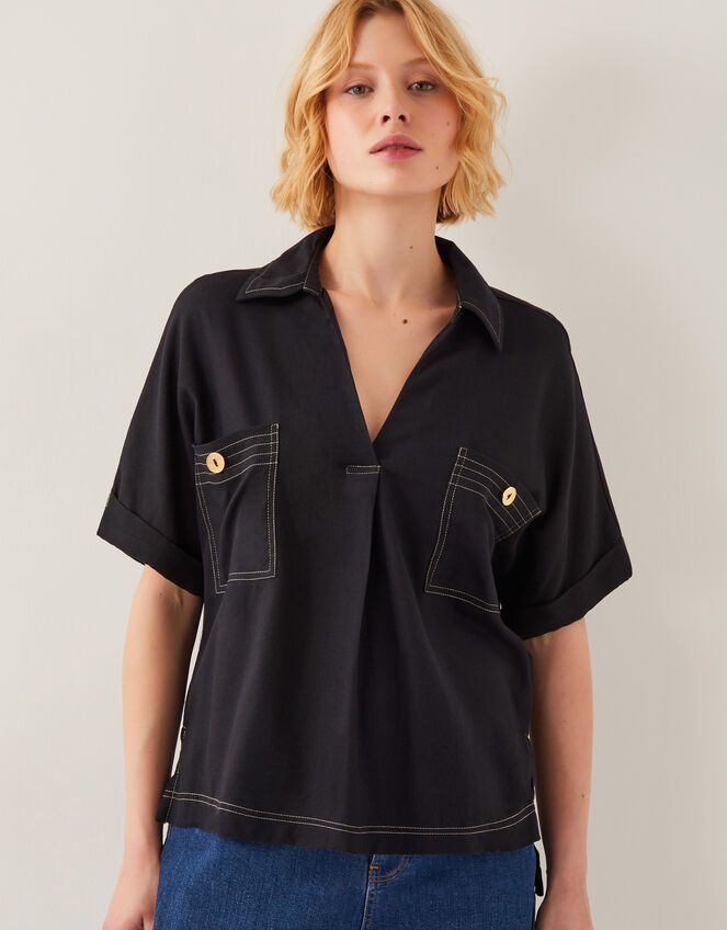 Feyn Short Sleeve Utility Top, Black (BLACK), large