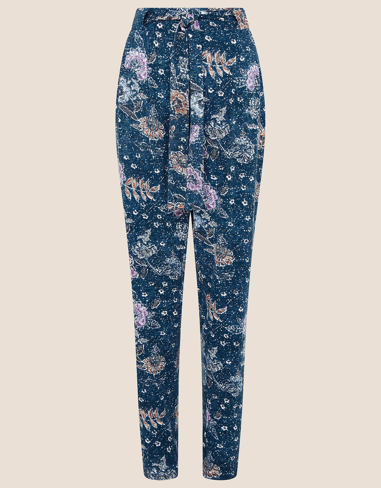 Floral Belted Jersey Trousers Blue