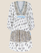 Heritage Print Fit and Flare Dress, Blue (BLUE), large