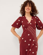 Amaya Puff Sleeve Polka Dot Maxi Dress, Red (BURGUNDY), large