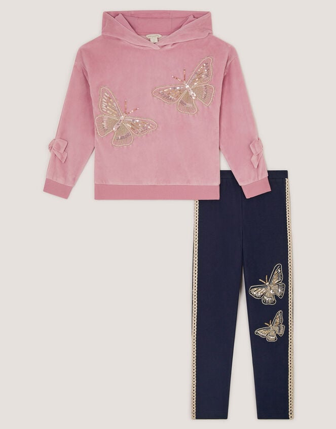 Sequin Butterfly Hoodie & Leggings Set, Pink (PINK), large