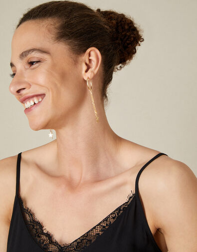 Star Tassel Hoop Earrings, , large