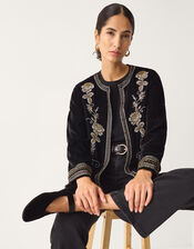 Heather Floral Embellished Velvet Jacket, Black (BLACK), large