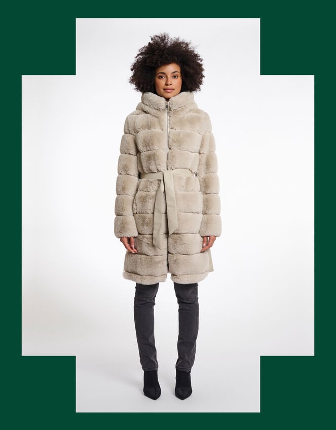 Rino & Pelle Bridget Faux Fur Puffer Coat, Camel (BEIGE), large