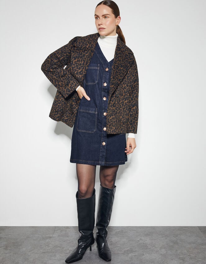 Pia Denim Pinafore Mini Dress, Blue (INDIGO), large