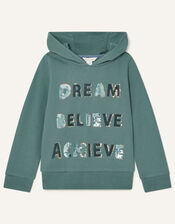 Embellished Slogan Hoody, Teal (TEAL), large
