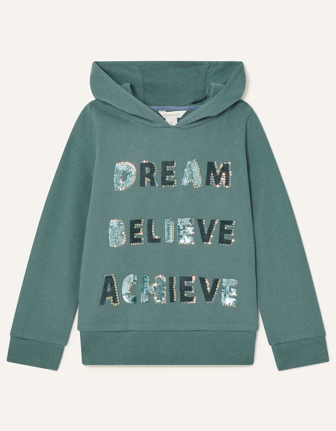 Embellished Slogan Hoody, Teal (TEAL), large