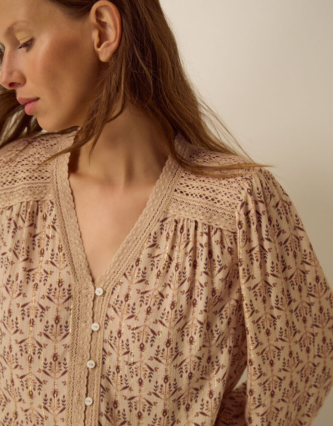 Clementine Lace Print Top, Ivory (IVORY), large