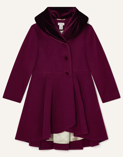 Velvet Shawl Collar Coat with Recycled Polyester, Red (BURGUNDY), large