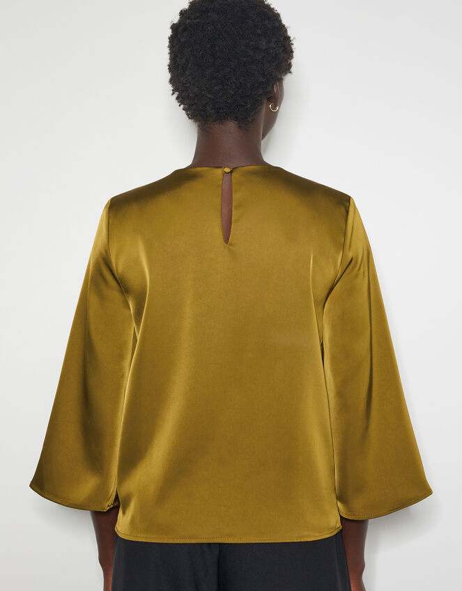Ingrid Bell Sleeve Satin Top, Green (OLIVE), large