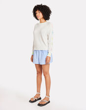 Wispr Floral Embroidery Crew Neck Jumper, White (WHITE), large