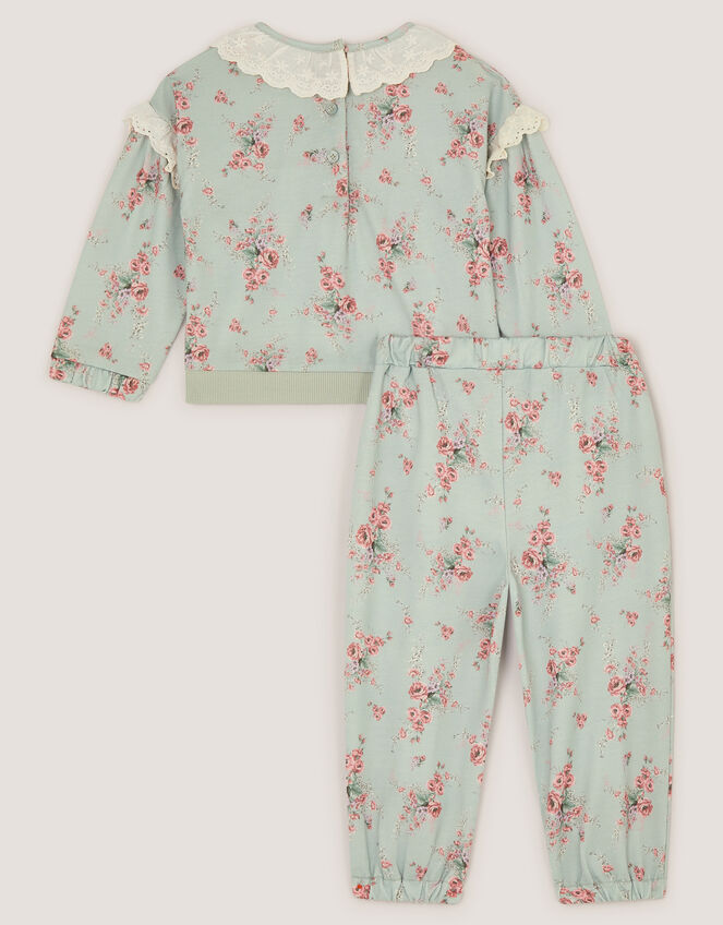 Baby Floral Print Sweatshirt & Joggers Set, Green (GREEN), large