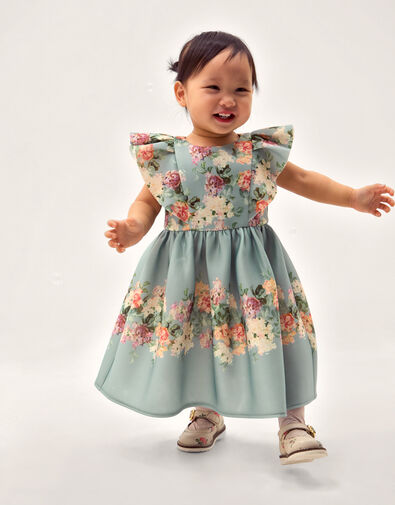 Baby Cassie Floral Print Ruffle Dress, Green (SAGE), large