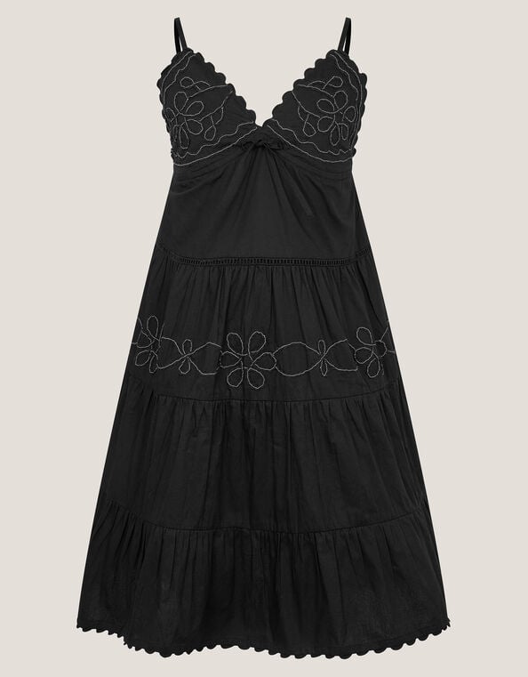 Floral Embroidered Tier Dress, Black (BLACK), large