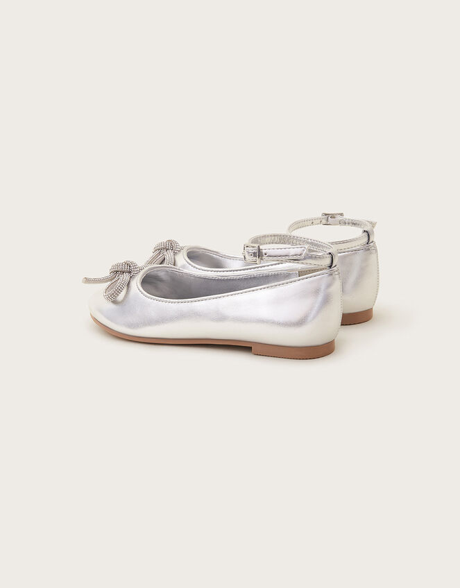 Bow-Embellished Ballet Flats, Silver (SILVER), large