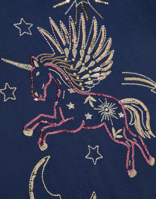Unicorn Embellished Puff Sleeve T-Shirt, Blue (NAVY), large