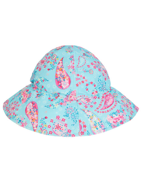 Baby Paisley Print Sun Hat, Blue (TURQUOISE), large