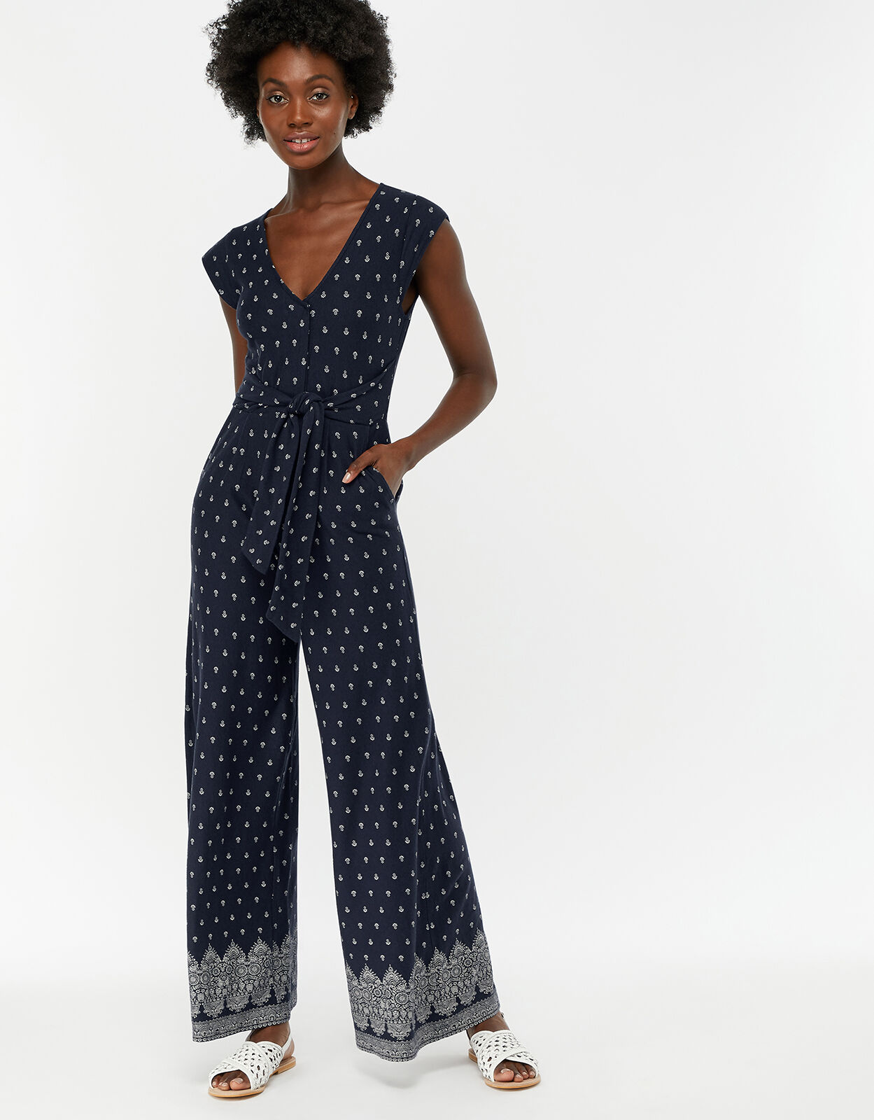 Navy print jumpsuit Clearance