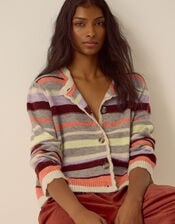Sienna Stripe Crew Neck Cardigan, Mink (MINK), large