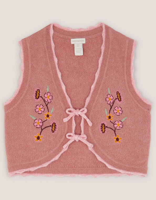 Rose Embroidered Knitted Waistcoat, Pink (PINK), large