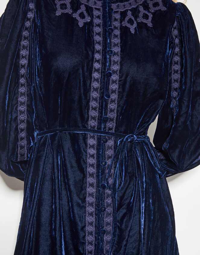 Ivy Embroidered Velvet Mini Dress, Blue (NAVY), large
