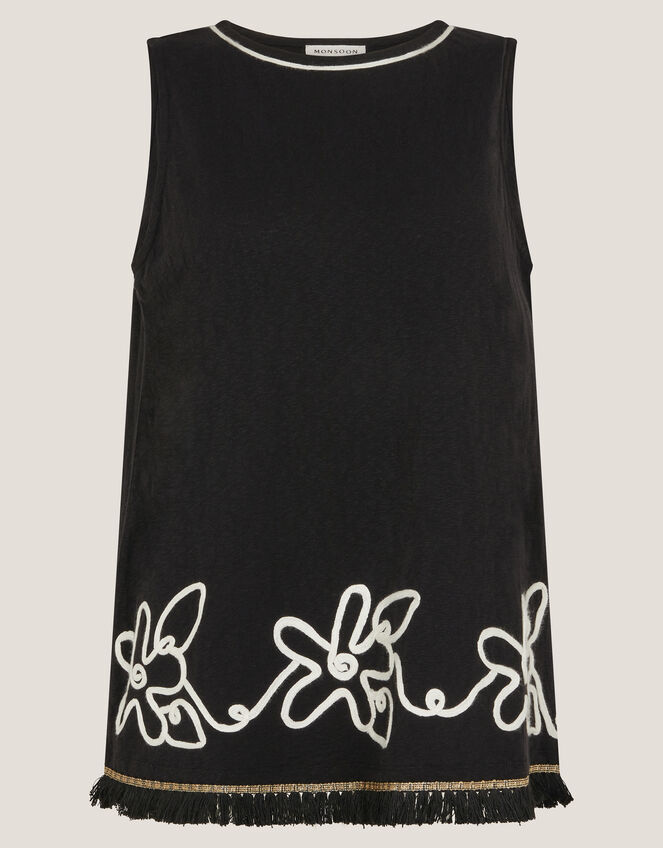Sara Sleeveless Embroidered Top, Black (BLACK), large