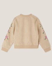 Embroidered Suedette Bomber Jacket, Camel (BEIGE), large