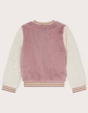 Faux Fur Varsity Bomber Jacket, Pink (PINK), large