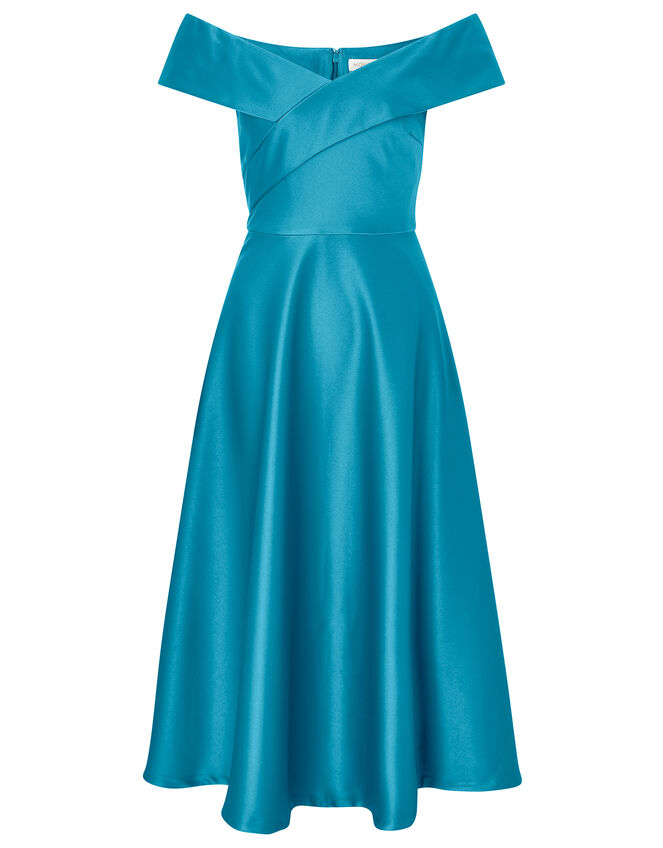 Sigourney Satin Midi Dress, Teal (TEAL), large