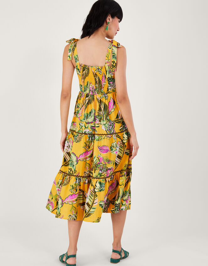 Botanical Print Tiered Sundress, Yellow (YELLOW), large