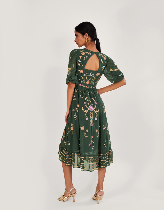 Christel Embroidered Wrap Dress in Recycled Polyester, Green (GREEN), large