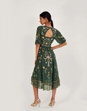 Christel Embroidered Wrap Dress in Recycled Polyester, Green (GREEN), large
