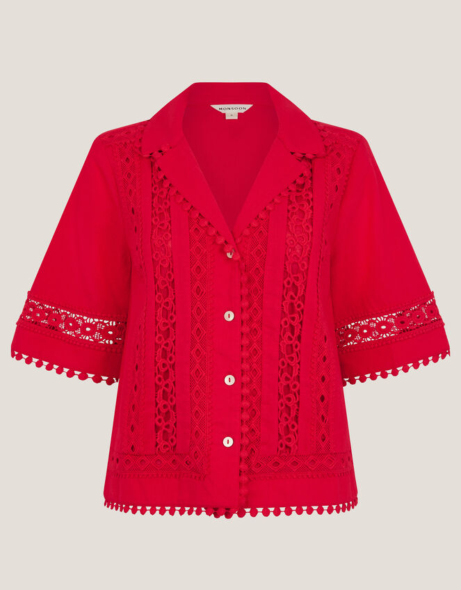 Irina Short Sleeve Lace Shirt, Red (RED), large
