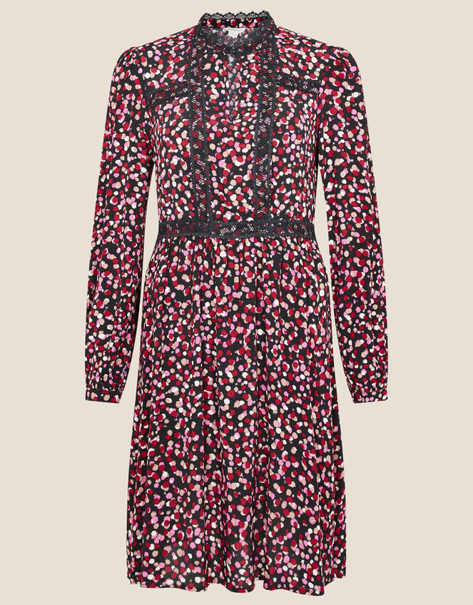 Spot Print Lace Trim Dress, Pink (PINK), large