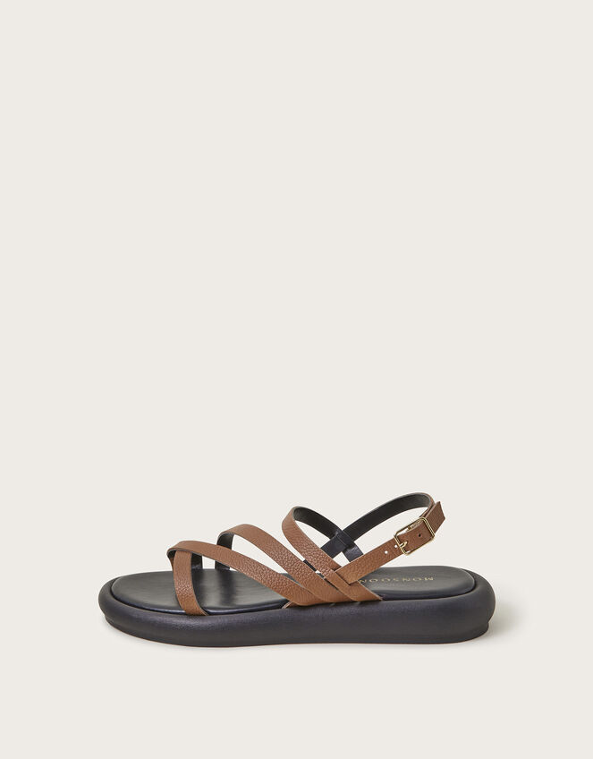 Leather Strappy Flatform Sandals, Tan (TAN), large
