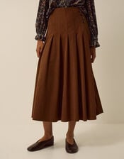 Sonja Pleated Corduroy Midi Skirt, Tan (TAN), large